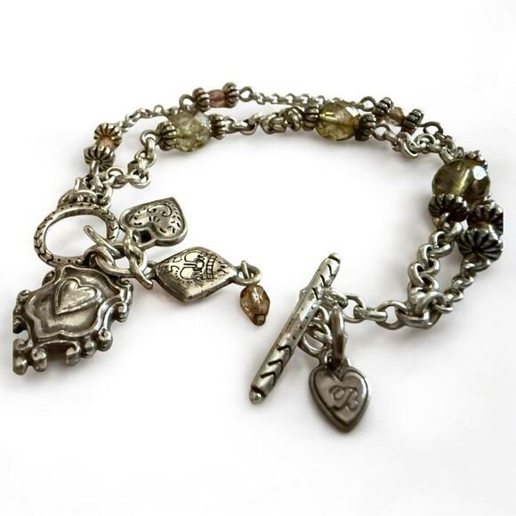 Brighton Heart Charm Bracelet Beaded Double Strand Toggle Clasp 8” - Picture 17 of 17